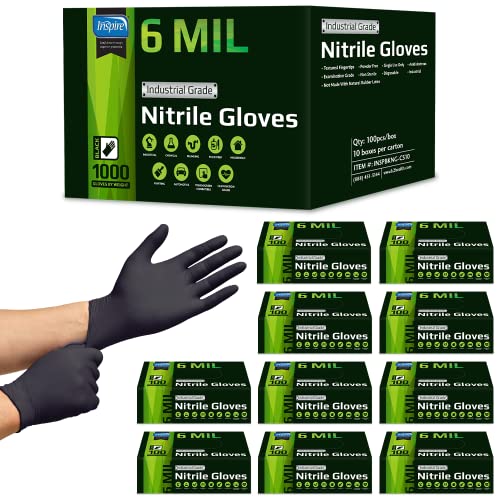 6 Mil HEAVY DUTY Stretch Nitrile Black Gloves Disposable Latex Free