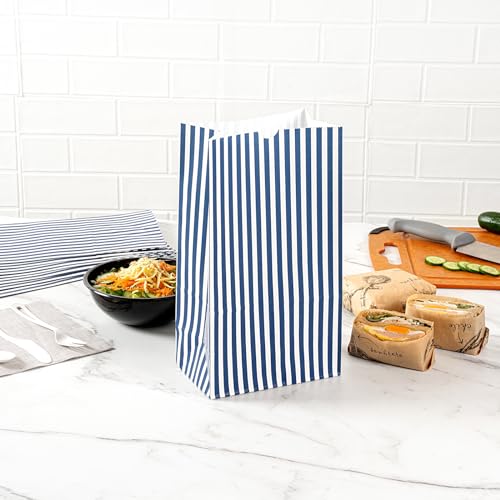 Blue And White Stripe Paper Bag (100 Count)