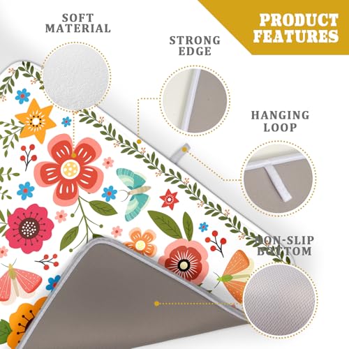Colorful Boho Floral Dish Drying Mat 18x24 Inch Dishes Dry Pad Drainer Rack Mats Absorbent Hanging Loop Kitchen Counter Bar Accessories