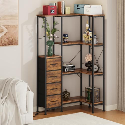 4 Tier Corner Bookshelf with LED Light Strips