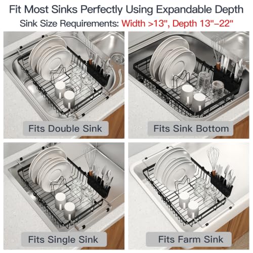 Expandable Dish Drying Rack Over Sink with Extra Drying Mat