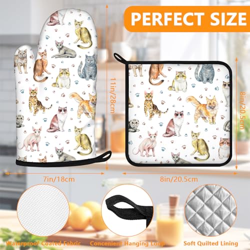 Cute Cats Oven Mitts and Pot Holders Sets 4Pcs