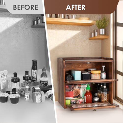 Bread Box for Kitchen Countertop Wooden Bread Storage Container Bin 2 Layer Breadbox Holder Large Capacity Keeper Vintage Farmhouse Food Organizer Pantry Shelf Acrylic Window