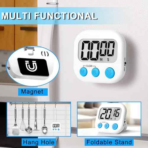 Digital Kitchen Timers for Cooking Kids Black White 6 Pack