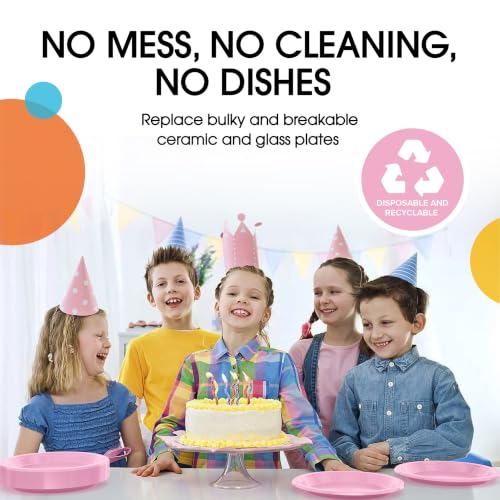 Exquisite Party Solids Sturdy Pink Plastic Plates 9" Party Plates 100 Pcs (100 Count)