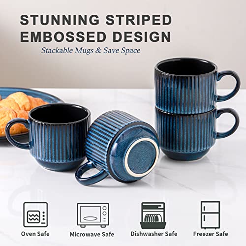 15 Oz Ribbed Stackable Coffee Mug Set of 4 (4 Count)