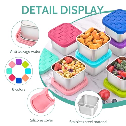 8PC 6oz Stainless Steel Snack Containers with lids (8 Fl Oz)