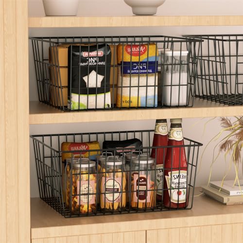 Freezer Baskets Metal Storage Organizer Bin Basket Wire Storage Basket for Kitchen Pantry Bathroom Large Metal Farmhouse Food Fruit Produce Organizer Bins (2 Count)