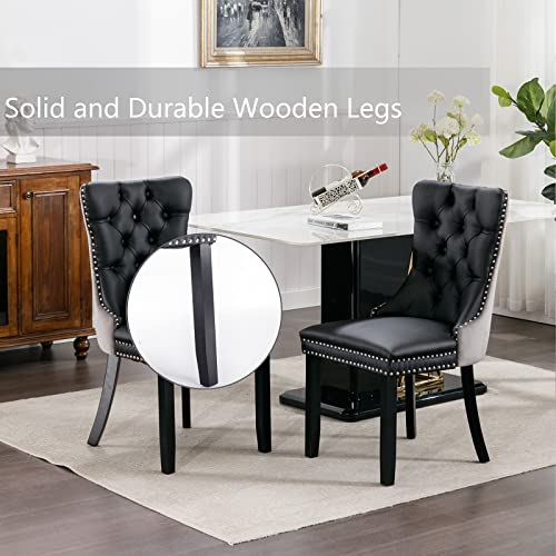 Grey Velvet and Black PU Upholstered Dining Chairs Set of 6 (6 Count)