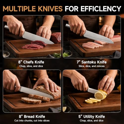 14PCS Knife Set with Block & Sharpener