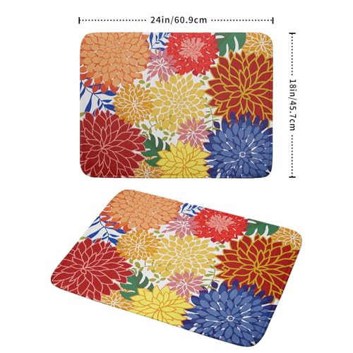 Modern Floral Dish Drying Mat Large Multicolored Tropical Drying Pad for Kitchen Counter