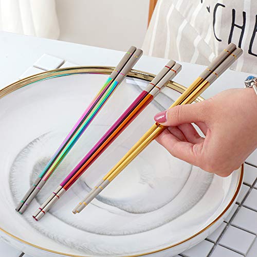 5 pair Nice Stainless Steel Featured Chopsticks Metal Reusable Chopsticks Chinese Square Chopsticks