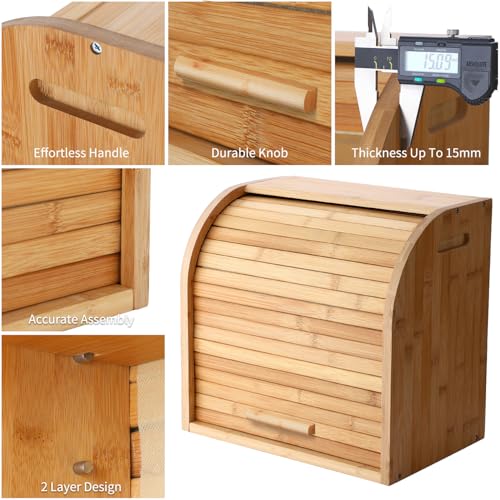 2 Layer Bamboo Bread Box for Kitchen Organizer