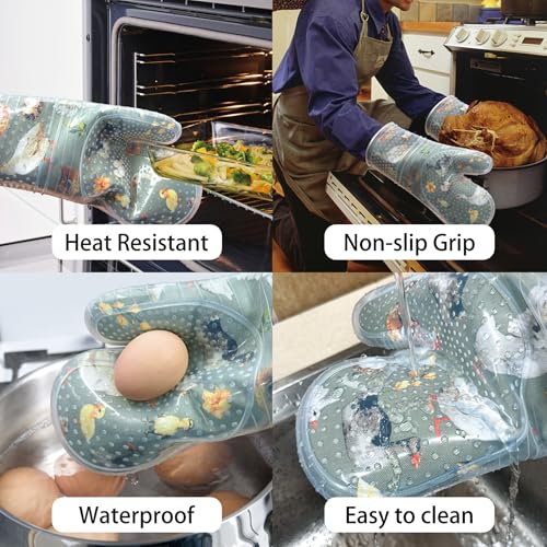 Oven Mitts with Transparent Clear Silicone Shell and Nice Duck Printing (2 Count)
