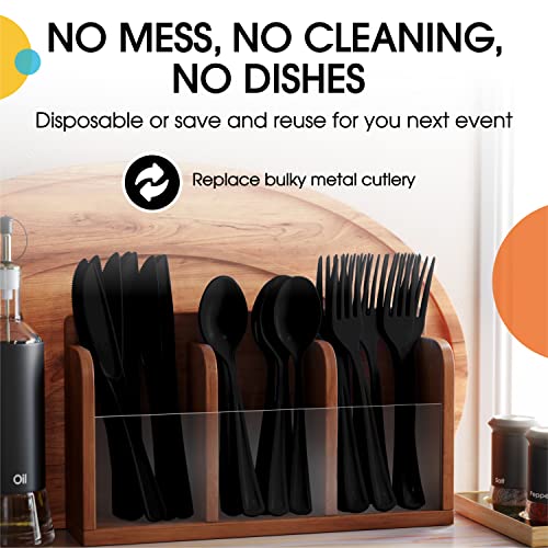 Party Solids Black Plastic Spoons 200 Pieces Black Spoons Disposable Utensils Heavy Duty Plastic Cutlery Set Disposable Cutlery Sets Flatware Sets Silverware Set Party Supplies & Party Tableware (200 Count)