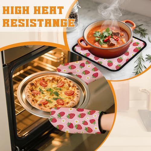 Cute Strawberry Oven Mitts and Pot Holders (4 Count)