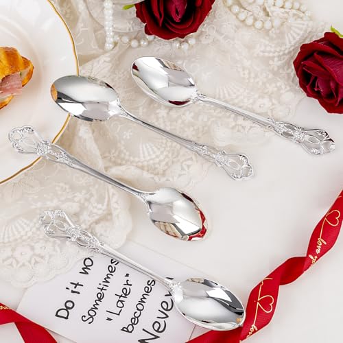 30PCS Silver Plastic Spoons 8.1inch Vintage Soup Spoons for Dinners (30 Count)