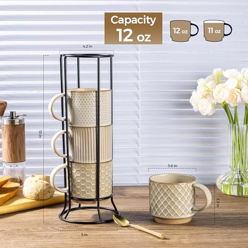 12 OZ Stackable Coffee Mugs Set of 4 (4 Count)