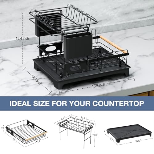 2 Tier Dish Rack Large Capacity Dish Drying Rack for Kitchen Counter Anti