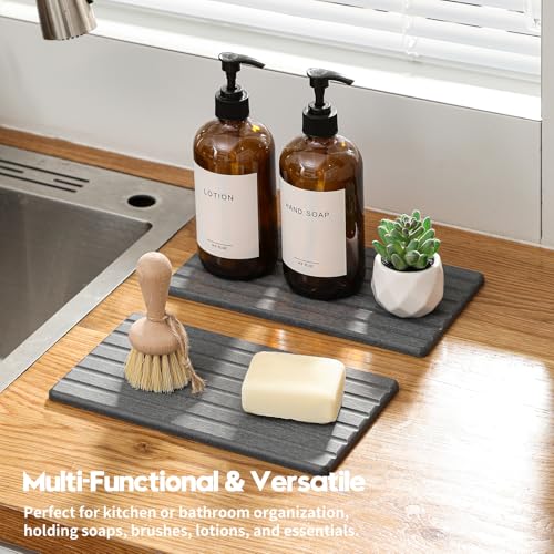 2PCS Water Absorbing Stone Drying Tray Mat for Bathroom Sink & Kitchen Counter Organizer (2 Count)