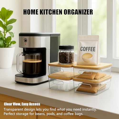 6 Pack Clear Stackable Storage Bins with Bamboo Lids (6 Count)