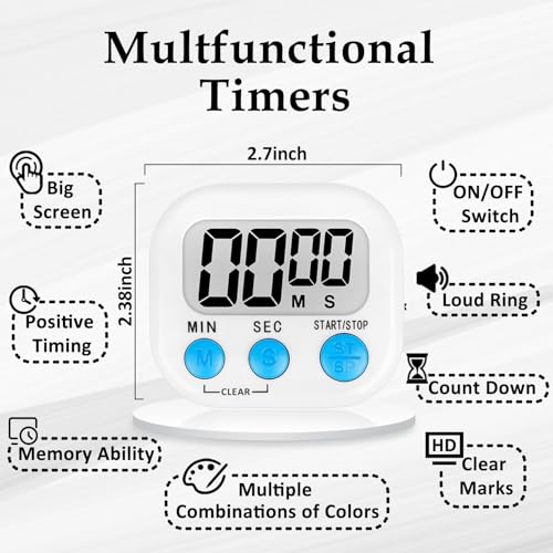 Digital Kitchen Classroom Timers for Kids Cooking 12pcs Wht Grn Pk