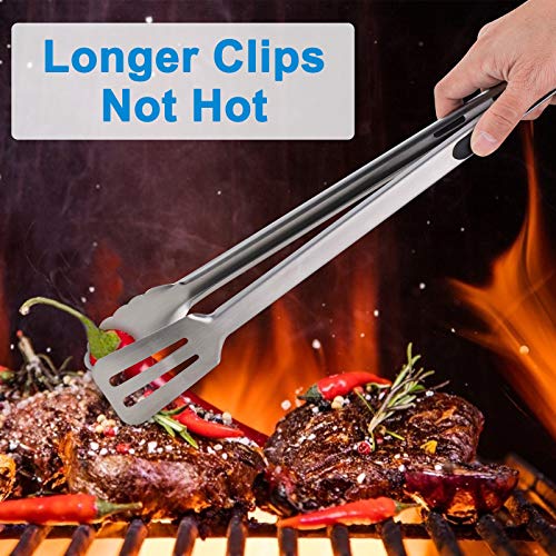 16-inch & 12-Inch Grill Tongs for Cooking BBQ Heavy Duty Extra Long Grilling Tongs, Premium Set 2 pack (2 Count)