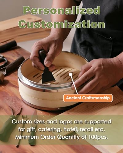 Bamboo Steamer Basket with Stainless Steel Rim 12 Inch Dumpling Steamer Kit