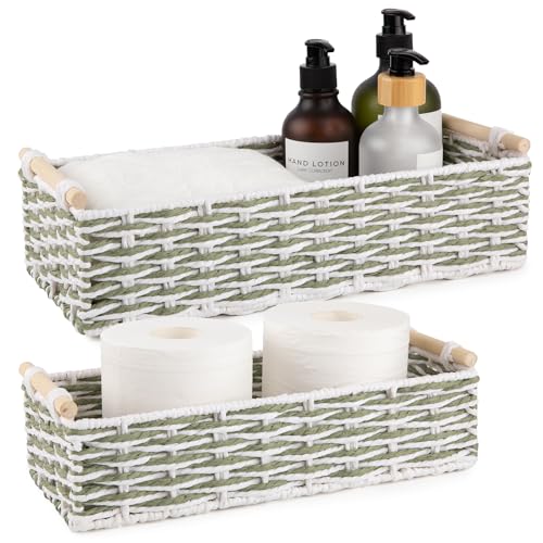 Toilet Paper Baskets Handmade Paper Rope Decorative Wicker Storage Tank Shelf Cabinet Organizer for Bathroom Home (2 Count)