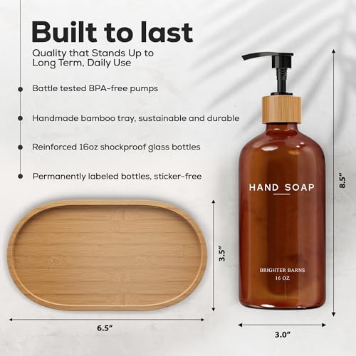 Amber Glass Hand and Dish Soap Dispenser Set by Brighter Barns (2 Count)