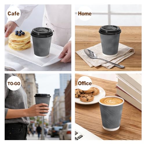 50 Pack 8 oz Insulated Disposable Coffee Cups With Lids (50 Count)