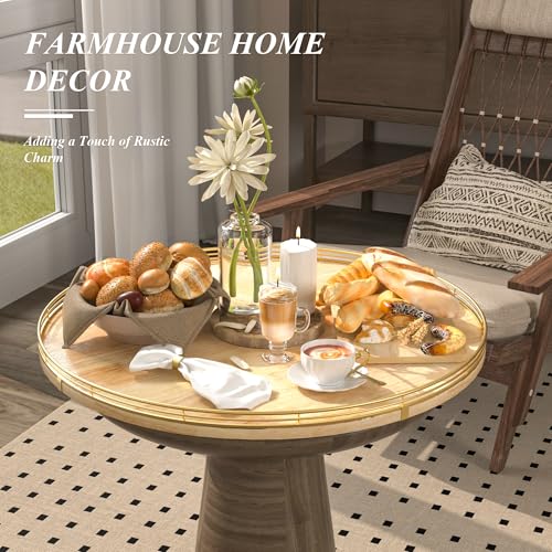 24 Inch Extra Large Lazy Susan with Solid Oak Base and Black Iron Rail