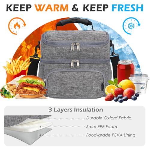 Double Layer Cooler Insulated Lunch Bag Adult Lunch Box Large Tote Bag for Men (2 Count)