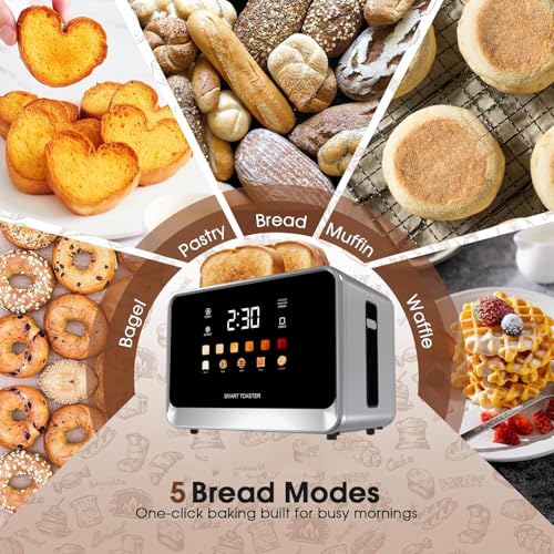 Toaster Touch Screen Toaster 2 Slice with LCD Display Stainless Steel Digital Timer Toasters 6 Bread Types& 6 Shade Settings Smart Extra Wide Slots Tostadora With Bagel Cancel