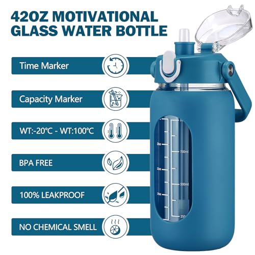 42oz Glass Water Bottles with Straw