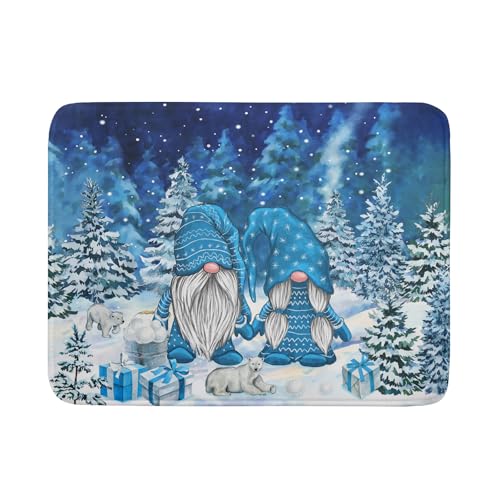 Winter Blue Gnome Dish Drying Mat for Kitchen Counter Pine Tree Microfiber Dish Pad Absorbent Reversible Fast Dry Draining Mats 18x24 Inch