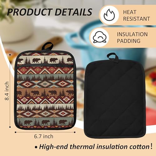 Western Aztec Bear Oven Mitts Set