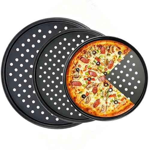 9.5,10,11''Pizza Pan for oven, Round Nonstick Pizza Pans with Holes, Carbon Steel Pizza Baking Tray for Home Kitchen 3 Pack (9.5,10,11 Inch Pizza Pan (3 Piece)) (3 Count)