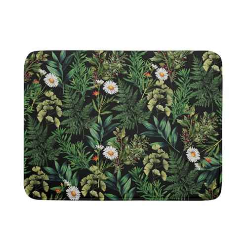 Green Botanical Dish Drying Mat 18x24 Inch Plant Leaf Fast Dry Dish Drainer Rack Mats Absorbent Microfiber Protector for Countertops Sinks