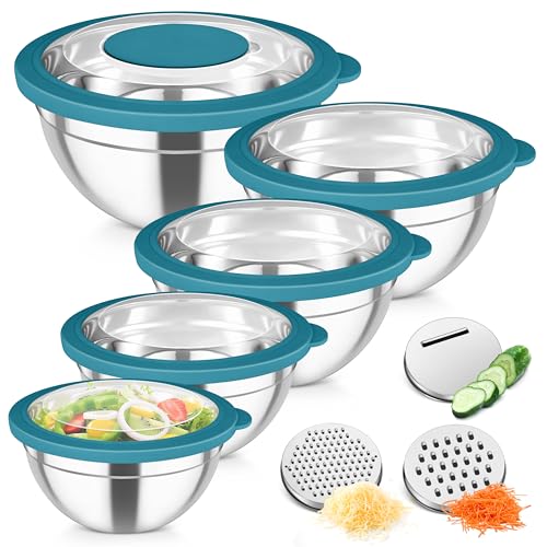 Mixing Bowls Stainless Steel Salad Serving Bowl with Clear Lids (5 Count)