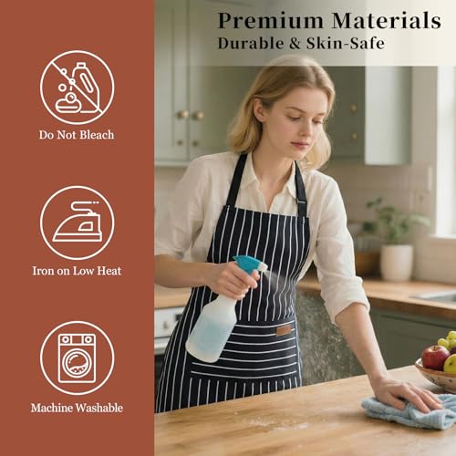 2 Pack Cooking Aprons Adjustable Bib Apron for Women with 2 Pockets (2 Count)