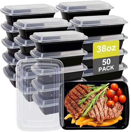Meal Prep Containers 38oz 50 Pack Plastic To Go Food Containers (50 Count)