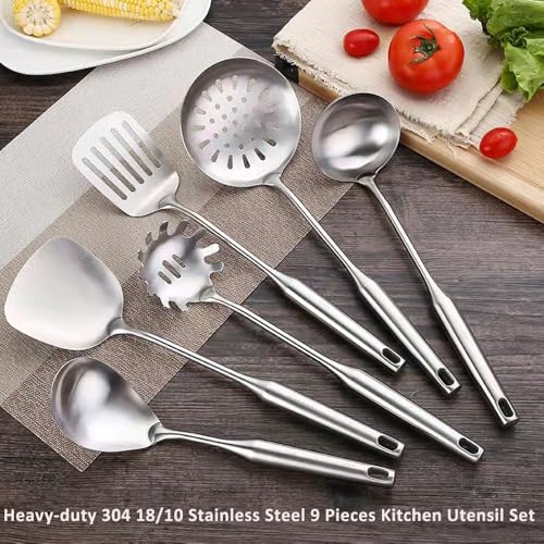18 10 Stainless Steel Cooking Utensils Set 9 Pack Metal Kitchen Utensil