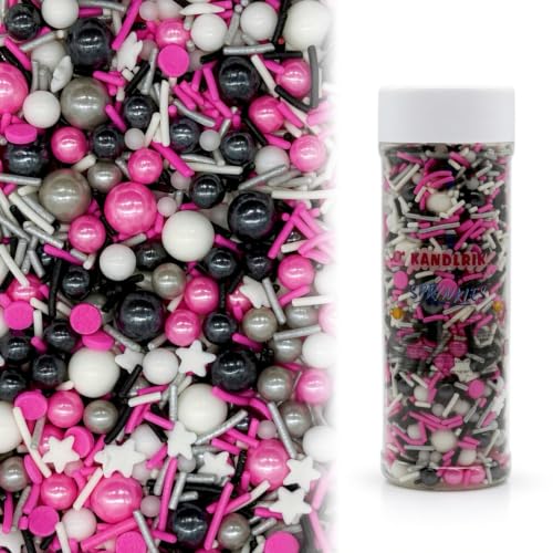 Silver & Black & Pink & White Sprinkles Mix Size Pearls Mouse Rock Themed Cake Decorations Cupcake Toppers Perfect for Wedding Valentine Supplies 4.58OZ (4.58 Ounce)