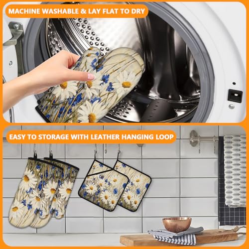 Daisy Flowers Oven Mitts and Pot Holders Sets 4Pcs