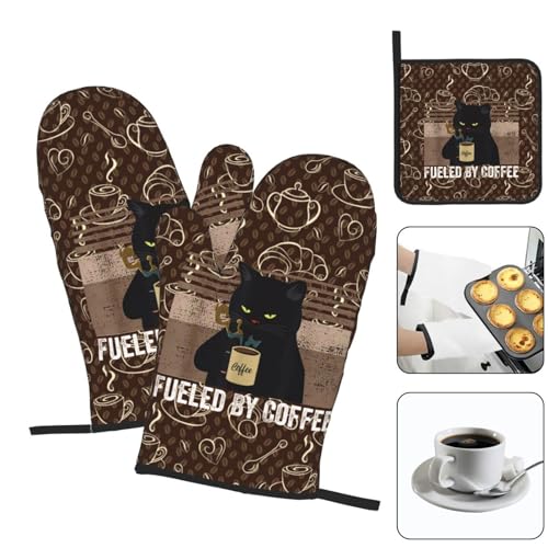 Vintage Cat Oven Mitts and Pot Holders Sets of 3 Retro Coffee Hot Pads (3 Count)