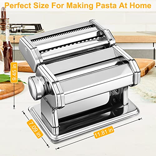 3-in-1 Pasta Maker with 9-Setting Pasta Roller & Cutters, Silver