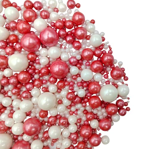 Edible White Red Sugar Pearls Candy Sprinkles 120G (4.23 Ounce)