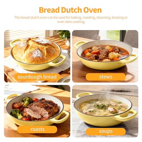6QT Enameled Cast Iron Yellow Dutch Oven For Sourdough Bread Baking