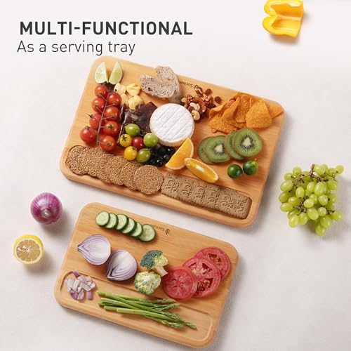 2 Packs Natural Wood Cutting Board Set Non Toxic Bamboo Cutting Boards with Juice Groove Wooden Chopping Board Ideal Charcuterie for Meat Fruit Vegetables Cheese Hardwood Kitchen Counter Kit (2 Count)